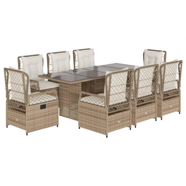 9-tlg. Garten-Essgruppe mit Kissen Beige Poly Rattan