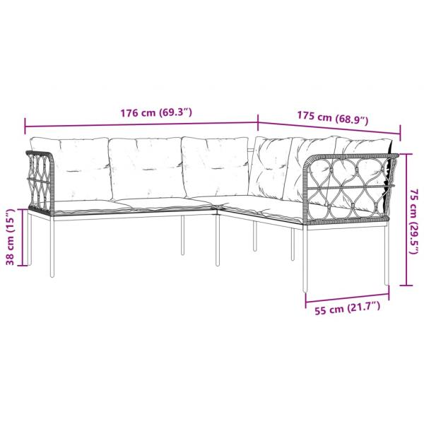 Garten-Sofagarnitur mit Kissen Schwarz Stahl und Textilene