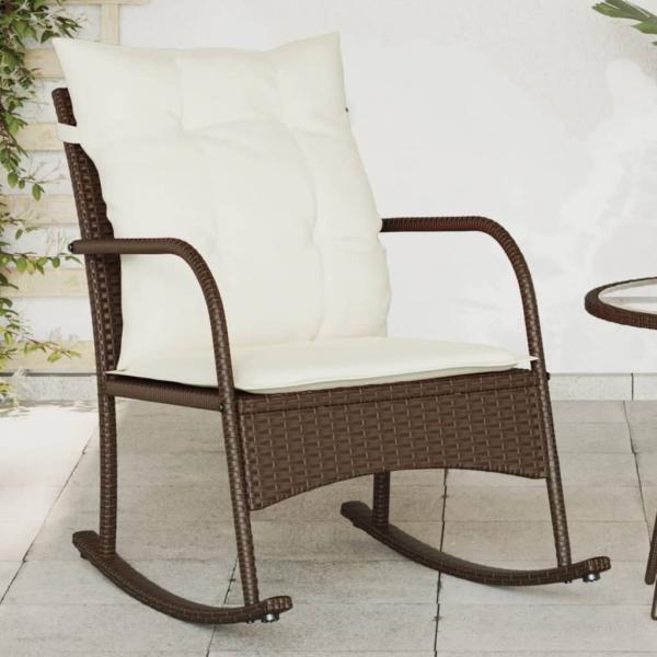 ARDEBO.de - Garten-Schaukelstuhl mit Kissen Braun Poly Rattan