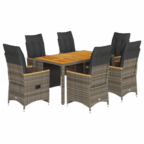 7-tlg. Garten-Bistro-Set mit Kissen Grau Poly Rattan