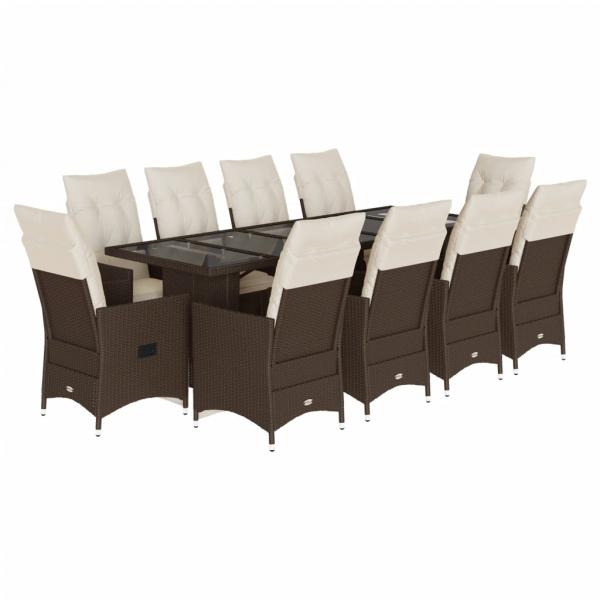 11-tlg. Garten-Bistro-Set mit Kissen Braun Poly Rattan