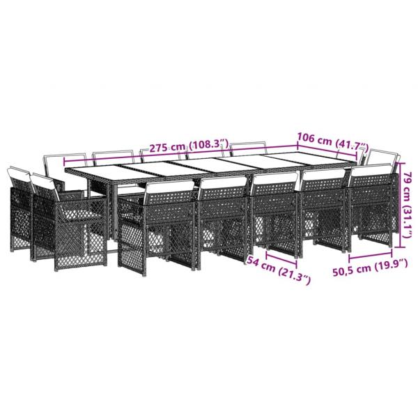 15-tlg. Garten-Essgruppe mit Kissen Hellgrau Poly Rattan