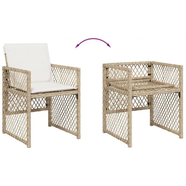 15-tlg. Garten-Essgruppe mit Kissen Beige Poly Rattan