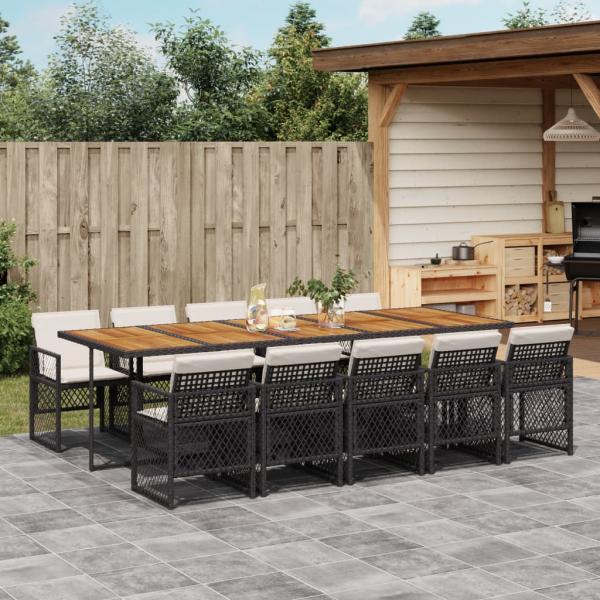 ARDEBO.de - 11-tlg. Garten-Essgruppe mit Kissen Schwarz Poly Rattan