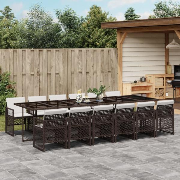 ARDEBO.de - 13-tlg. Garten-Essgruppe mit Kissen Braun Poly Rattan