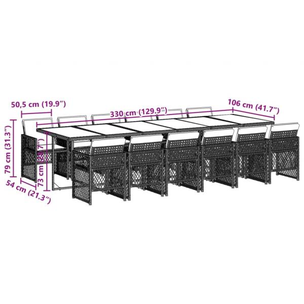 13-tlg. Garten-Essgruppe mit Kissen Braun Poly Rattan