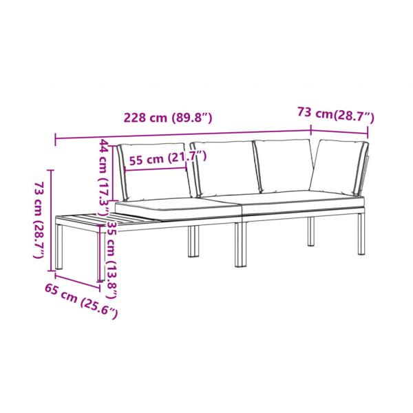 2-tlg. Garten-Sofagarnitur mit Kissen Schwarz Aluminium