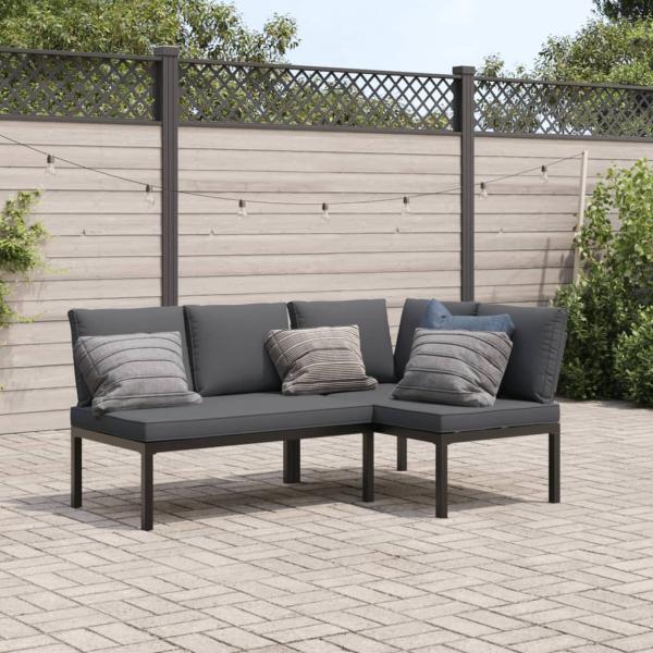 ARDEBO.de - 2-tlg. Garten-Sofagarnitur mit Kissen Schwarz Aluminium