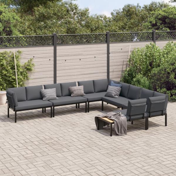 ARDEBO.de - 6-tlg. Garten-Sofagarnitur mit Kissen Schwarz Aluminium