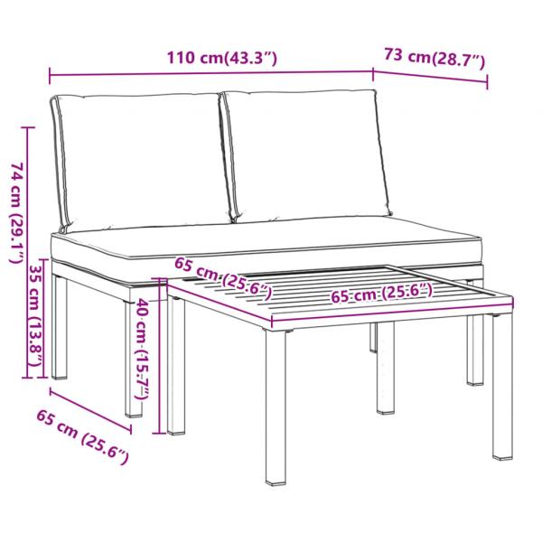 2-tlg. Garten-Sofagarnitur mit Kissen Schwarz Aluminium