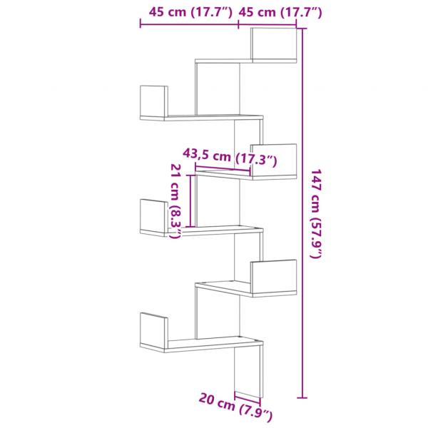 Wand-Eckregal Sonoma-Eiche 45x45x147 cm Holzwerkstoff