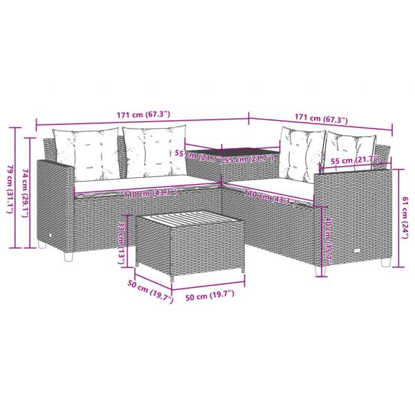 Gartensofa in L-Form mit Tisch und Kissen Beige Poly Rattan