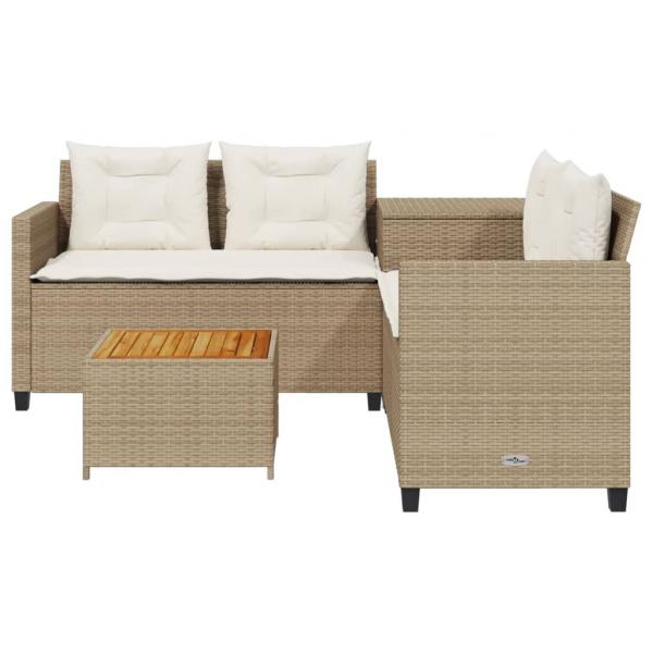 Gartensofa in L-Form mit Tisch und Kissen Beige Poly Rattan