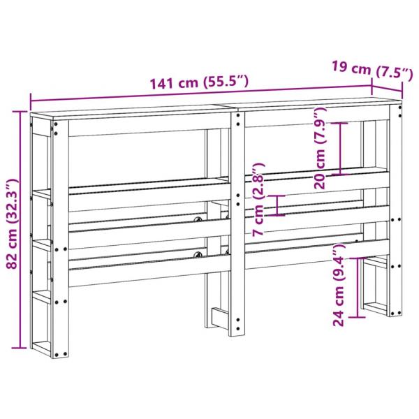 Kopfteil mit Ablagen Wachsbraun 135 cm Massivholz Kiefer