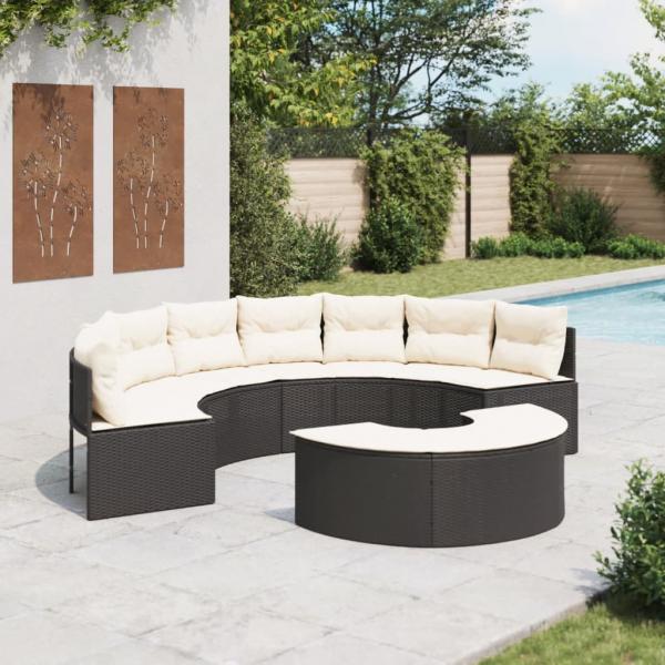 ARDEBO.de - 2-tlg. Garten-Sofagarnitur Halbrund Schwarz Poly-Rattan