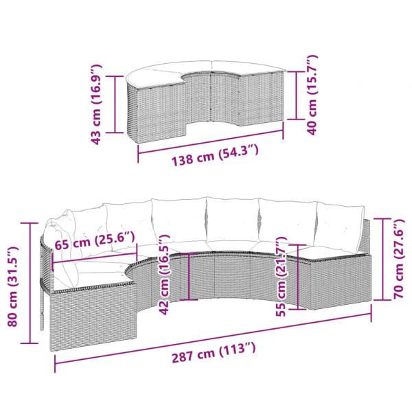 2-tlg. Garten-Sofagarnitur Halbrund Beige Poly-Rattan