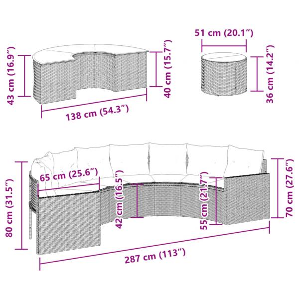 3-tlg. Garten-Sofagarnitur Halbrund Grau Poly Rattan