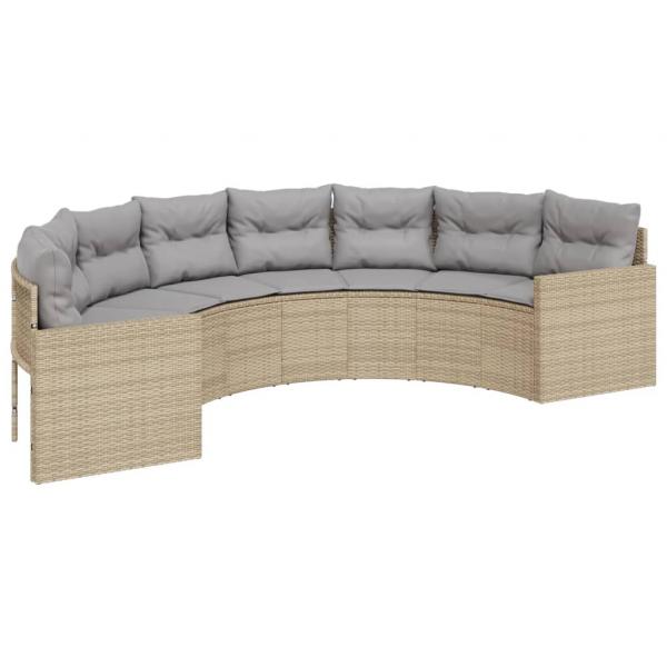 Gartensofa mit Tisch und Kissen Halbrund Beige Poly-Rattan