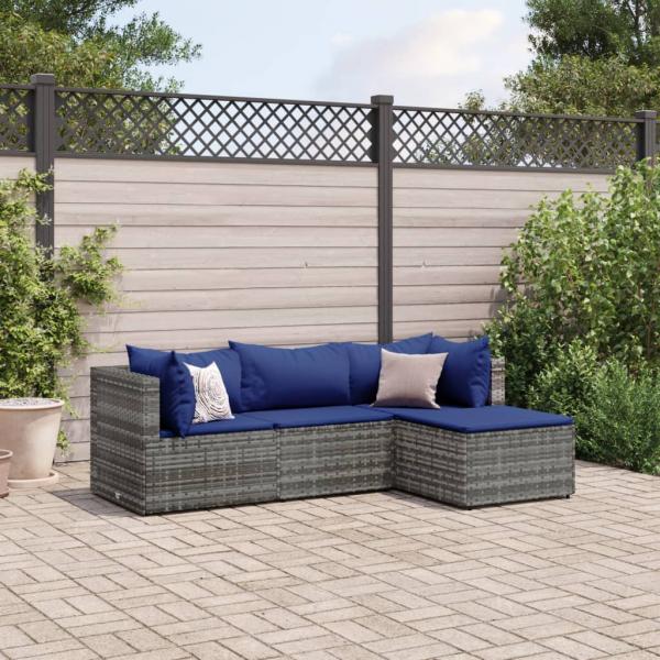 ARDEBO.de - 4-tlg. Garten-Lounge-Set mit Kissen Grau Poly Rattan