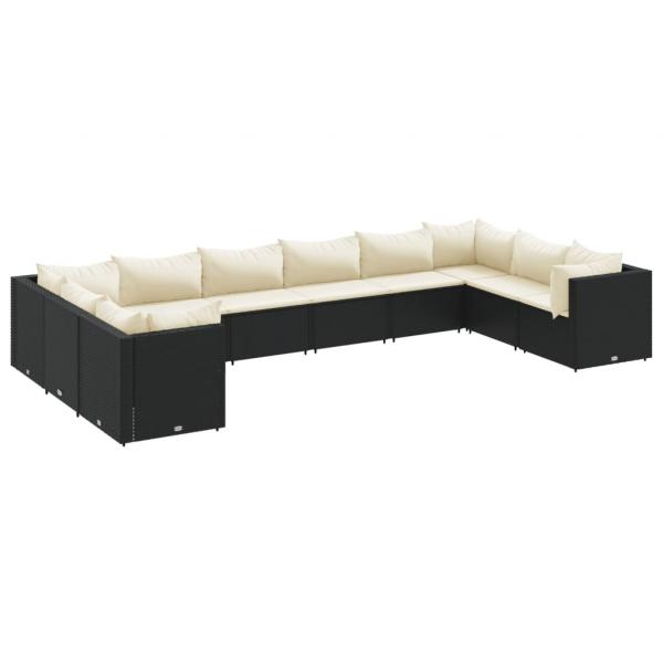 10-tlg. Garten-Lounge-Set mit Kissen Schwarz Poly Rattan