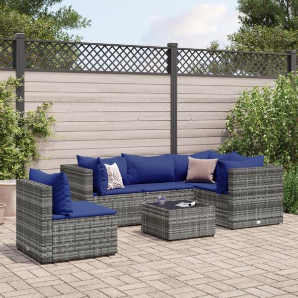 ARDEBO.de - 6-tlg. Garten-Lounge-Set mit Kissen Grau Poly Rattan