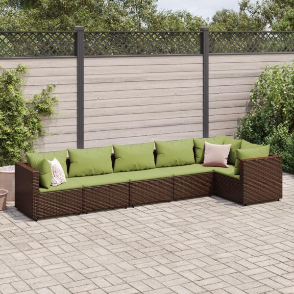 ARDEBO.de - 6-tlg. Garten-Lounge-Set mit Kissen Braun Poly Rattan