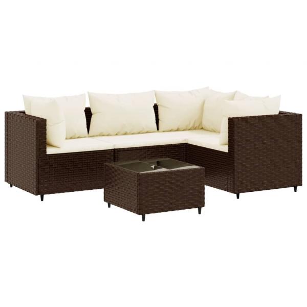 5-tlg. Garten-Lounge-Set mit Kissen Braun Poly Rattan