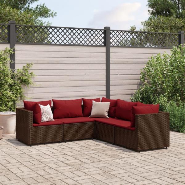 ARDEBO.de - 5-tlg. Garten-Lounge-Set mit Kissen Braun Poly Rattan