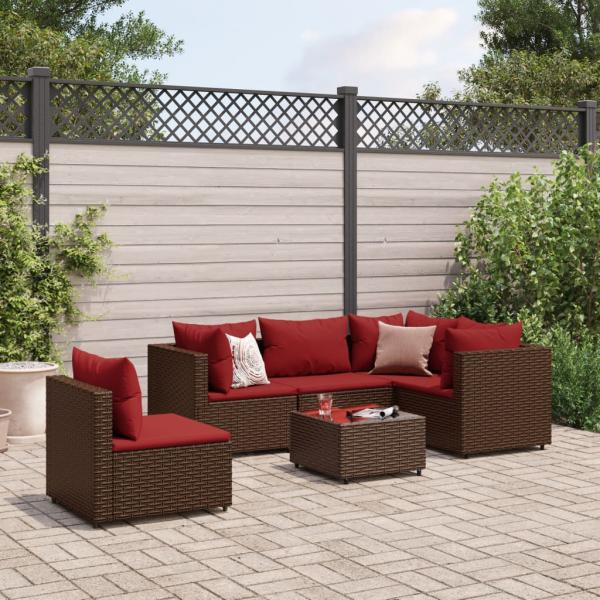 ARDEBO.de - 6-tlg. Garten-Lounge-Set mit Kissen Braun Poly Rattan