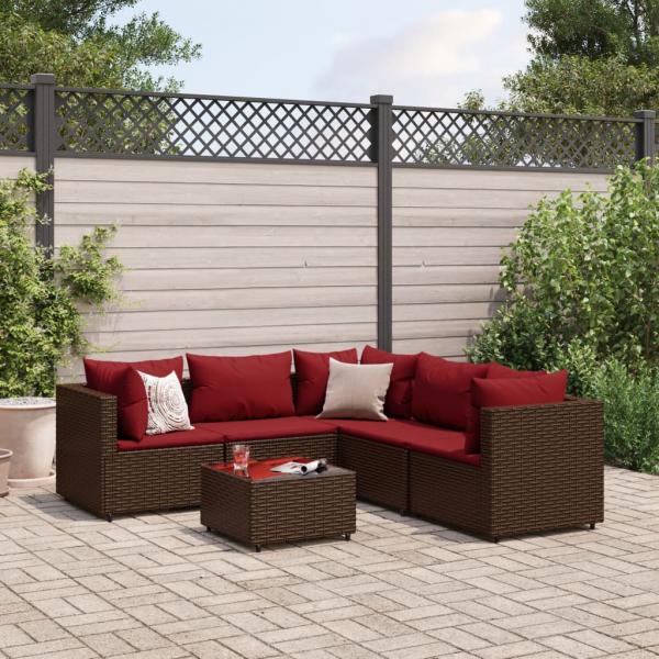 ARDEBO.de - 6-tlg. Garten-Lounge-Set mit Kissen Braun Poly Rattan