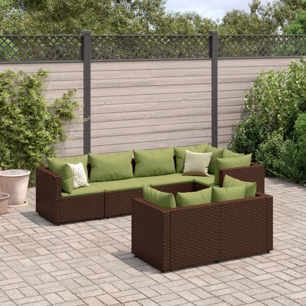 ARDEBO.de - 7-tlg. Garten-Lounge-Set mit Kissen Braun Poly Rattan