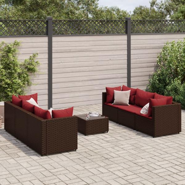 ARDEBO.de - 7-tlg. Garten-Lounge-Set mit Kissen Braun Poly Rattan