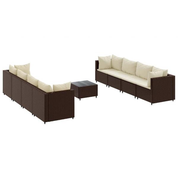 9-tlg. Garten-Lounge-Set mit Kissen Braun Poly Rattan