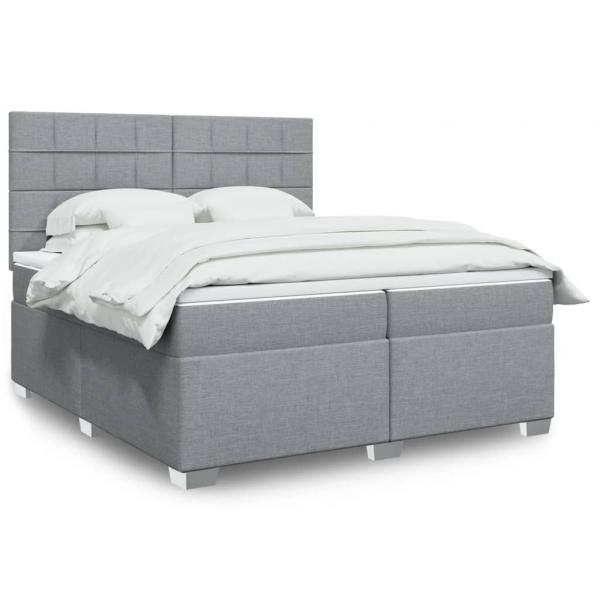 ARDEBO.de - Boxspringbett mit Matratze Hellgrau 200x200 cm Stoff