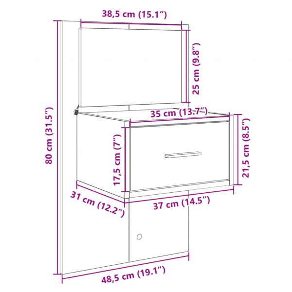 Kopfteil mit Nachttischen Grau Sonoma 120 cm Holzwerkstoff