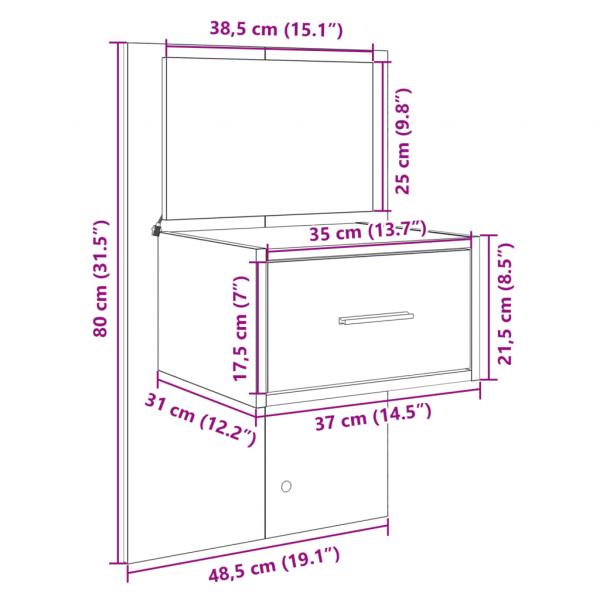 Kopfteil mit Nachttischen Grau Sonoma 160 cm Holzwerkstoff