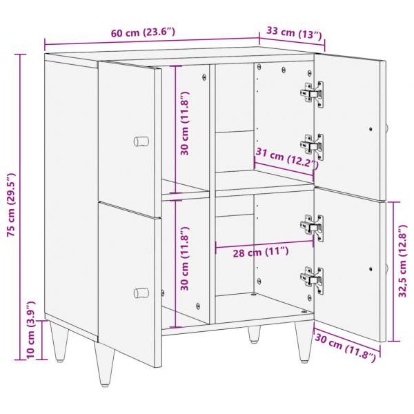 Beistellschrank 60x33x75 cm Massivholz Mango