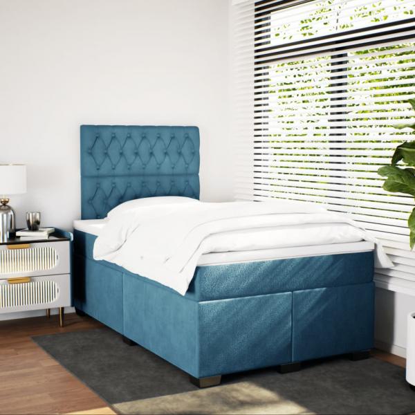 Boxspringbett mit Matratze Blau 120x190 cm Samt