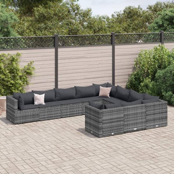 ARDEBO.de - 10-tlg. Garten-Sofagarnitur mit Kissen Grau Poly Rattan