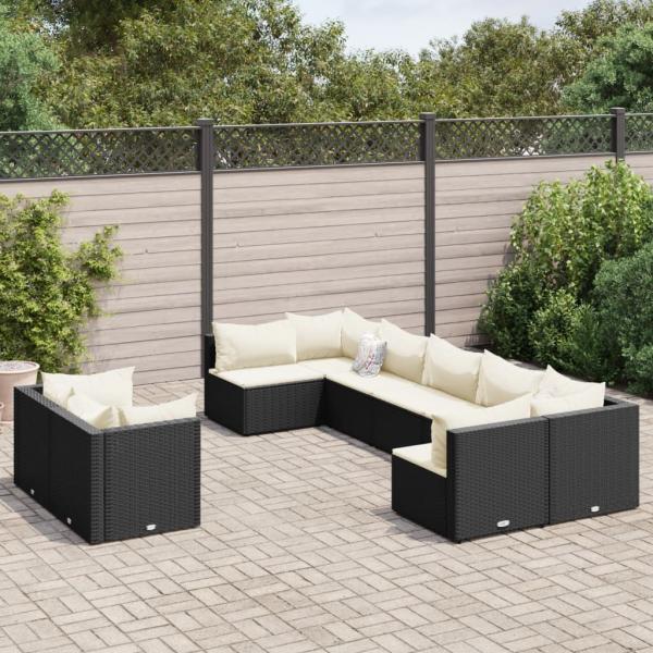 ARDEBO.de - 9-tlg. Garten-Sofagarnitur mit Kissen Schwarz Poly Rattan