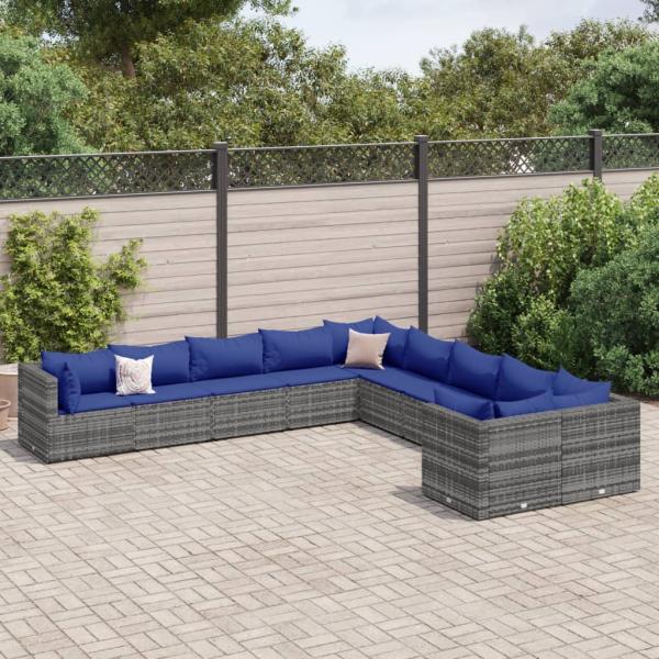 ARDEBO.de - 10-tlg. Garten-Sofagarnitur mit Kissen Grau Poly Rattan