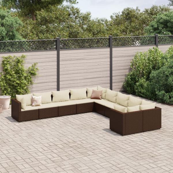 ARDEBO.de - 10-tlg. Garten-Sofagarnitur mit Kissen Braun Poly Rattan