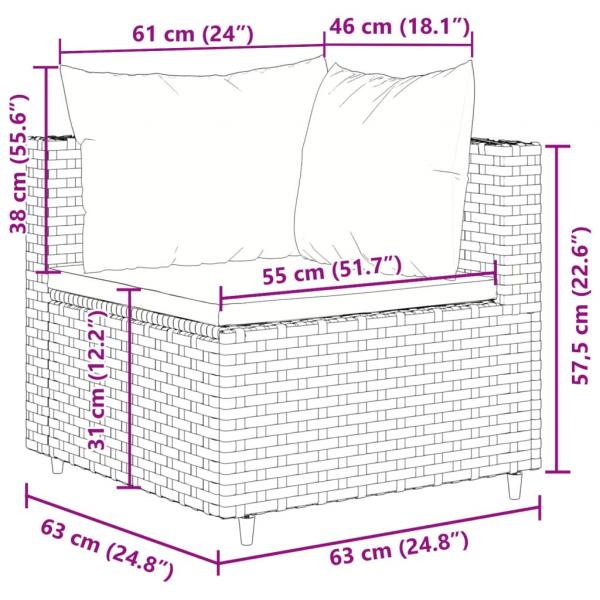 9-tlg. Garten-Sofagarnitur mit Kissen Braun Poly Rattan