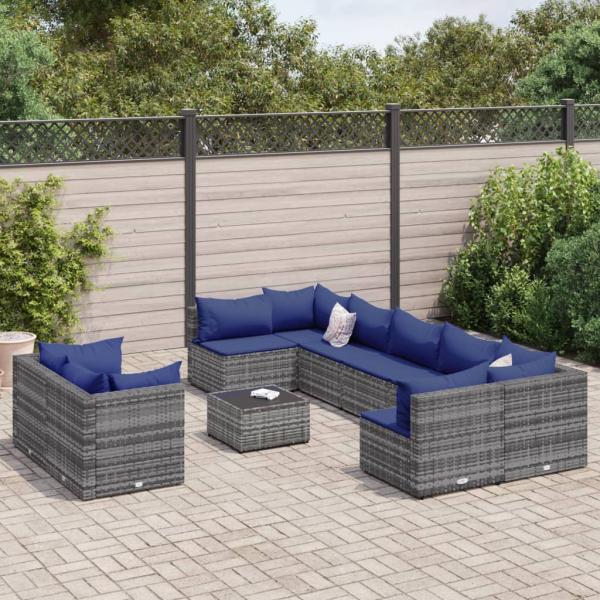 ARDEBO.de - 10-tlg. Garten-Sofagarnitur mit Kissen Grau Poly Rattan