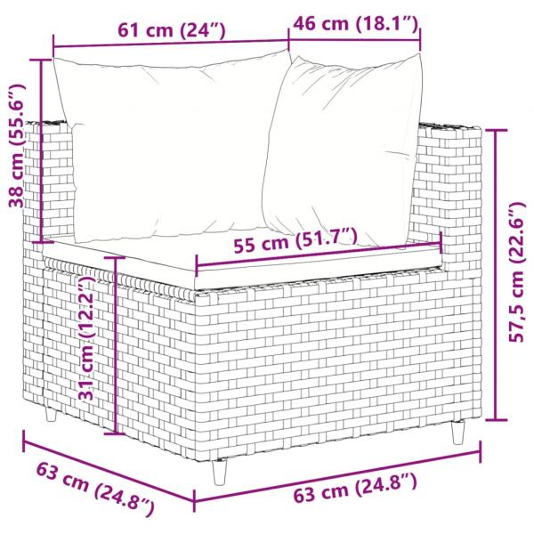 10-tlg. Garten-Sofagarnitur mit Kissen Braun Poly Rattan