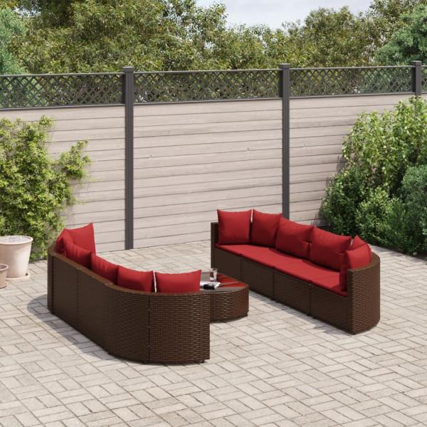 ARDEBO.de - 9-tlg. Garten-Sofagarnitur mit Kissen Braun Poly Rattan