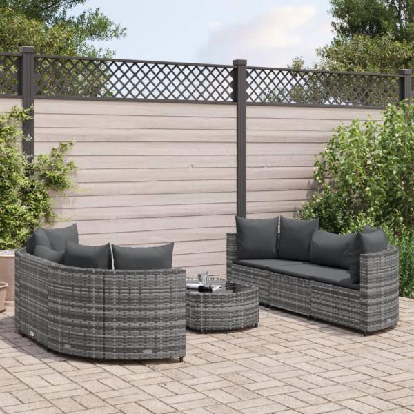 ARDEBO.de - 7-tlg. Garten-Sofagarnitur mit Kissen Grau Poly Rattan