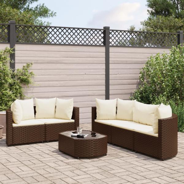 ARDEBO.de - 6-tlg. Garten-Sofagarnitur mit Kissen Braun Poly Rattan