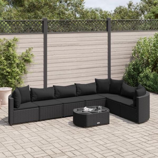 ARDEBO.de - 8-tlg. Garten-Sofagarnitur mit Kissen Schwarz Poly Rattan