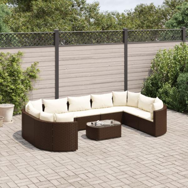 ARDEBO.de - 10-tlg. Garten-Sofagarnitur mit Kissen Braun Poly Rattan